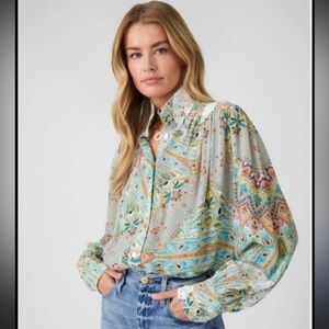 FIFTEEN TWENTY Boho Paisley Shirred Button-Up Blouse